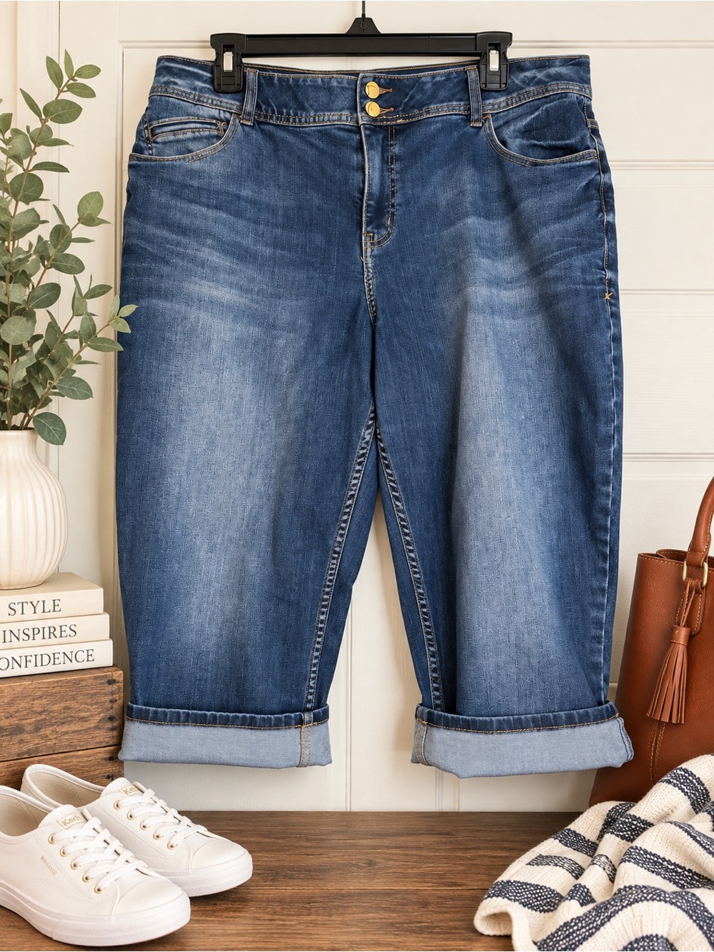 Lane Bryant Mid Blue Cropped Cuffed Jeans